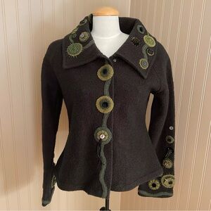 CoVelo Boiled Wool Brown & Green Button Down Jacket Women’s Size Medium